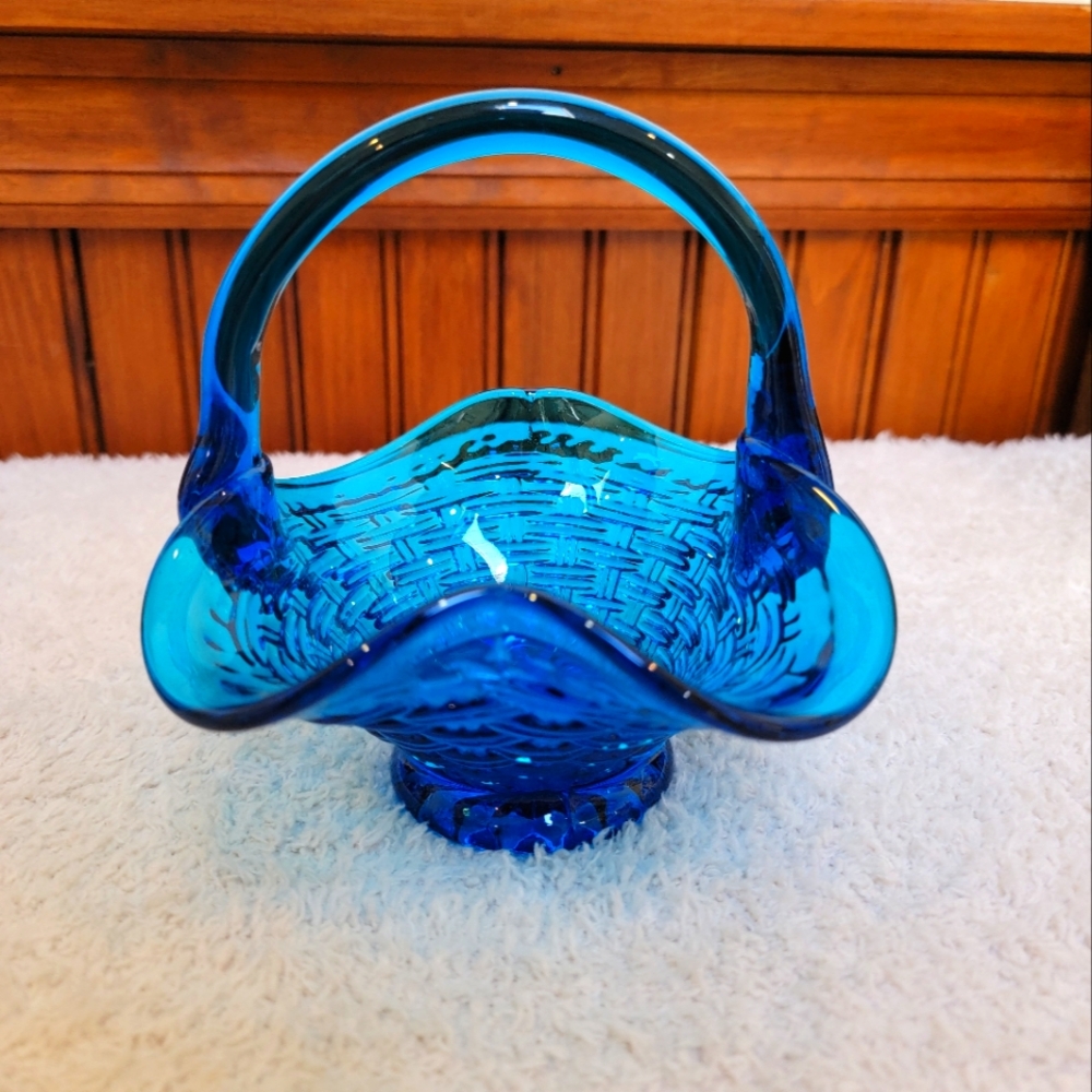 Fenton Glass Blue Basket